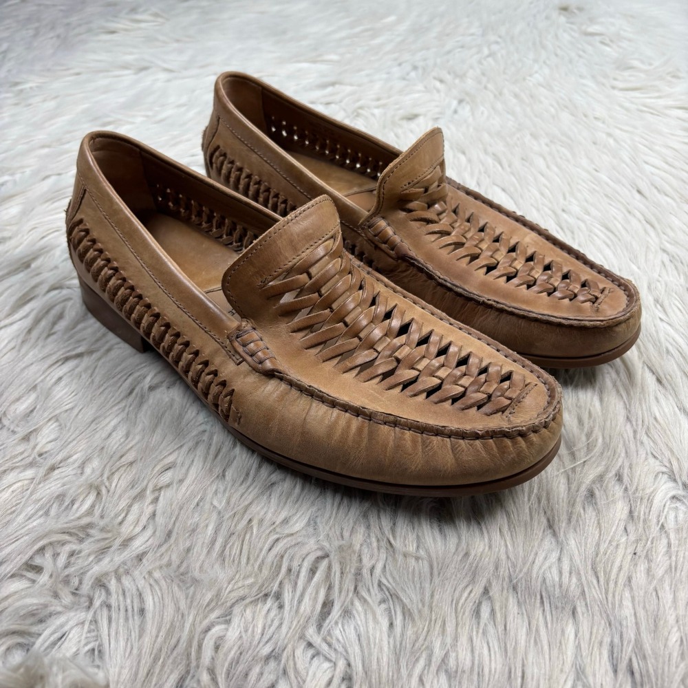 Johnston & Murphy Men's 8.5 Tan Woven Sheepskin Leather Loafers Resort Huaraches